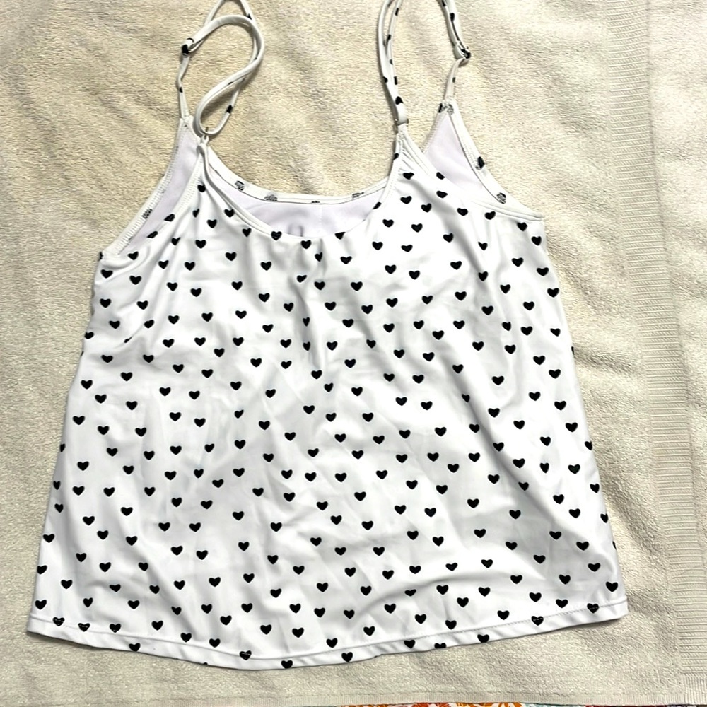 Brand New never been worn White with black hearts ~ tankini top ~ size M